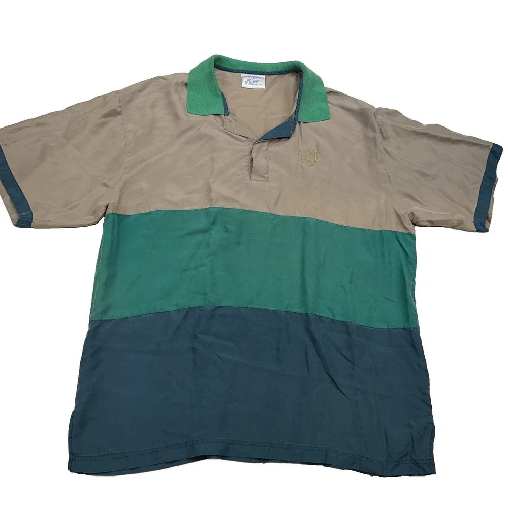 Vintage Givenchy Activewear 100% Silk Colorblock Pullover Polo Shirt 90s Men L